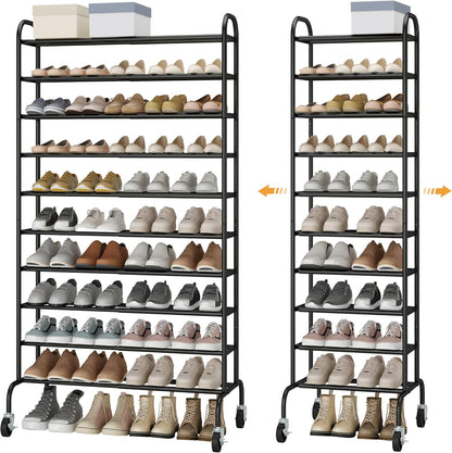 STO STO Expandable Shoe Rack, 10-Tier Metal Tall Shoe Rack for Garage, Up to 44 Pairs Adjustable Shoe Rack Storage for Front Door Entrance, Free Standing Shoe Rack Organizer for Entryway, Black