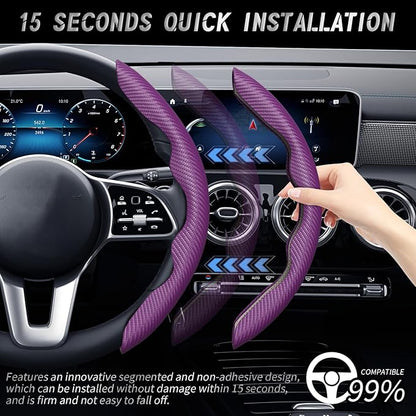 WOCOCN 2pcs Car Steering Wheel Cover,Anti-Skid Carbon Fiber Steering Wheel Protector for Men Women,Multiple Color Options,Universal for Most Car Interiors Accessories (NewPurple)
