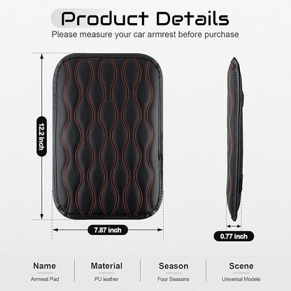 Amiss Auto Center Console Pad, Universal Waterproof Armrest Seat Box Cover, Car Interior Accessories, Leather Auto Armrest Cover Protector for Most Vehicle, SUV, Truck (Orange-Line)