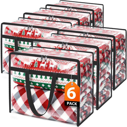 Clear Clothes Storage Bags, 6 Pack Closet Organizers and Under Bed Storage Containers, Foldable Moving Bags with Zippers for Comforter, Blanket, Bedding, Duvet, PVC Packing Bags 90L