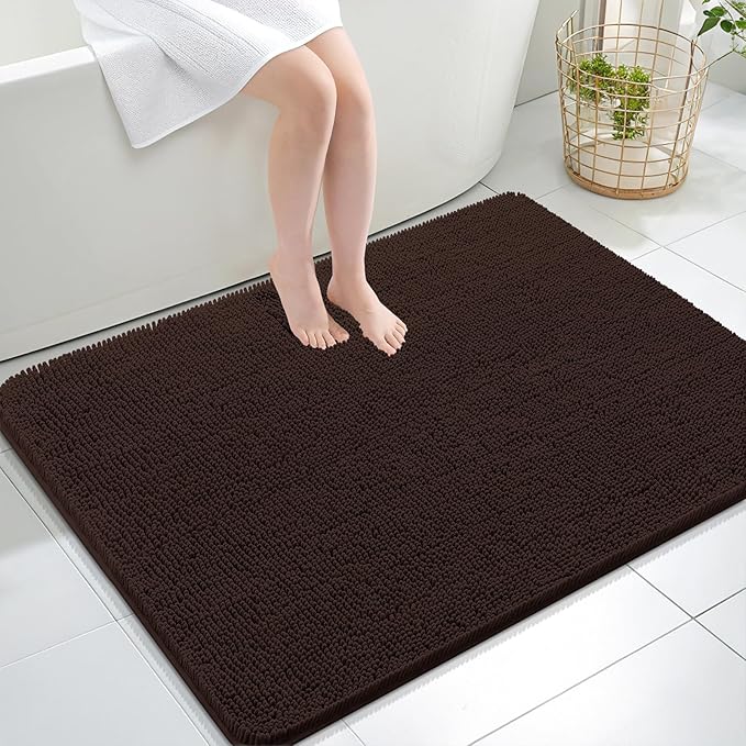 OLANLY Bathroom Rugs 40x32, Extra Soft Absorbent Chenille Bath Rugs, Rubber Backing Quick Dry, Machine Washable Bath Mats for Bathroom Floor, Tub and Shower, Home Decor Accessories, Brown