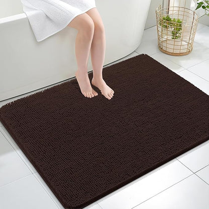 OLANLY Bathroom Rugs 40x32, Extra Soft Absorbent Chenille Bath Rugs, Rubber Backing Quick Dry, Machine Washable Bath Mats for Bathroom Floor, Tub and Shower, Home Decor Accessories, Brown
