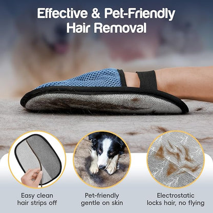 JMFANGLIU Upgraded Pet Hair Removal Gloves with 5-Finger Design,Reusable Electrostatic Mitts with Enhanced Grip, Quickly Remove Cat & Dog Hair from Sofas, Beds, Clothes, Carpets，1PCS