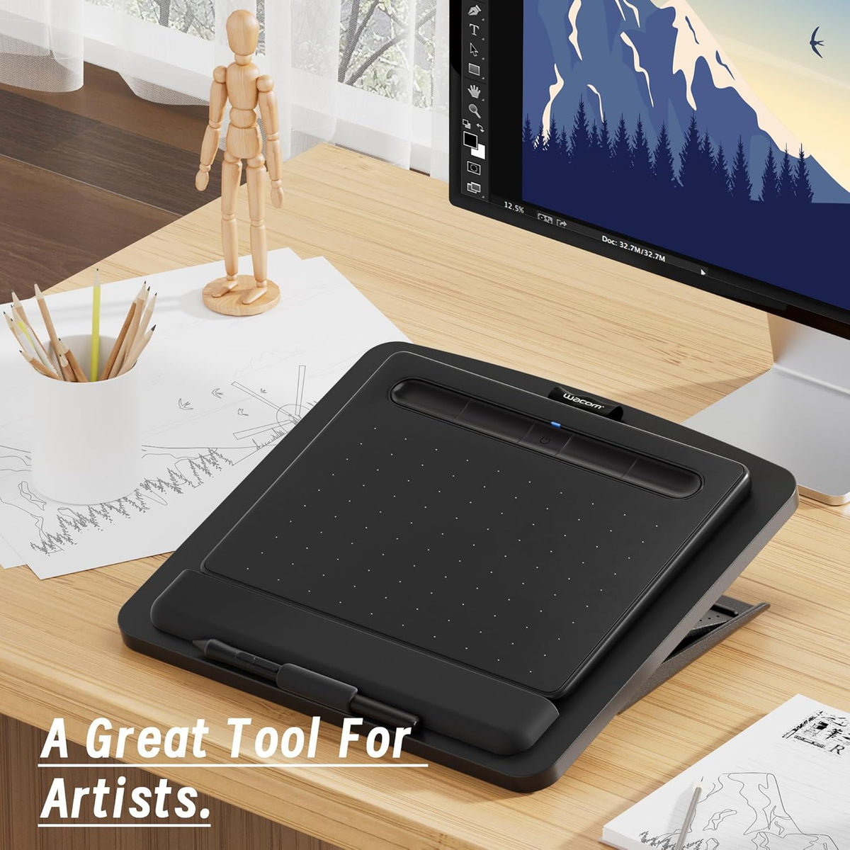 Adjustable Graphics Tablet Holder for Desk - Foldable Portable Stand Compatible with Fire HD, Samsung Galaxy Tab, Wacom, XP-Pen and More - Fit 7-23.8 inches