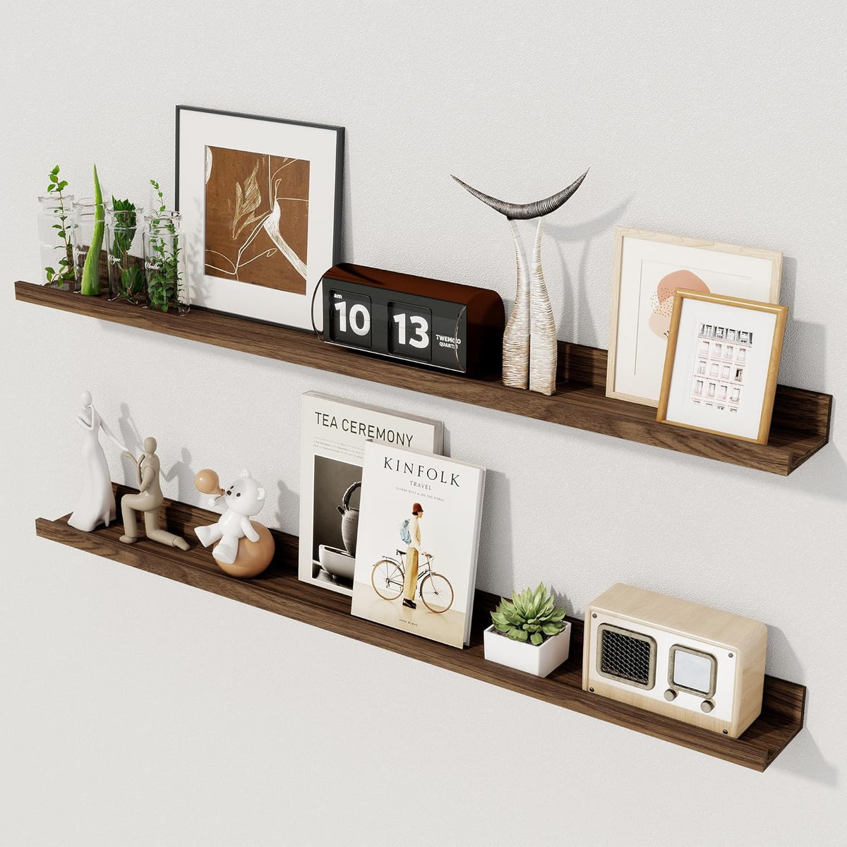 Axeman Floating Shelves for Wall - Picture Ledge Shelf Set of 2-36 Inch Floating Shelves with Lip - Walnut Picture Shelf for Wall with Ledge - Photo Ledge Shelves for Pictures Nursery Books
