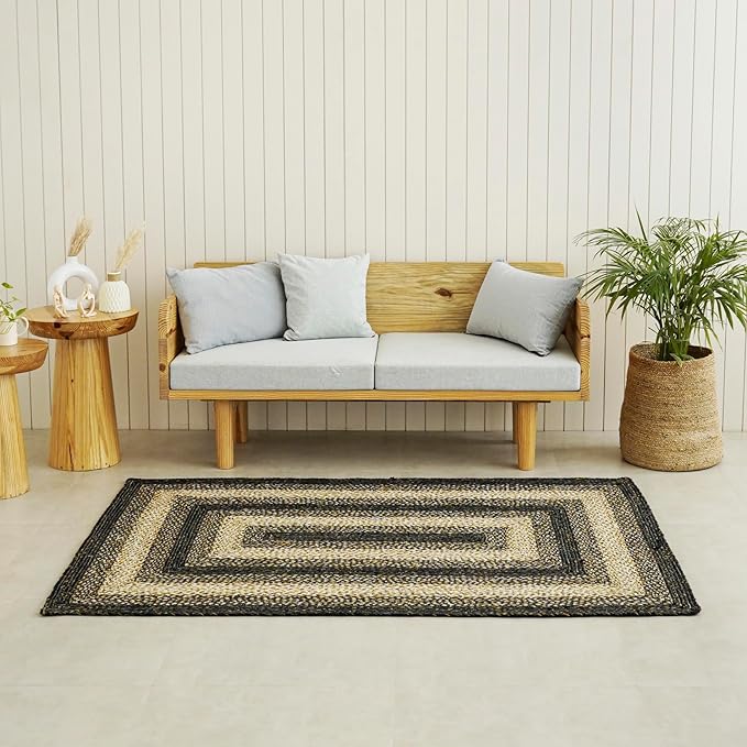 Traditional Jute Braided Runner Rug, Rustic Primitive Country Décor for Kitchen, Entryway, Hallway, Midnight Naturals, 2'6"X16'