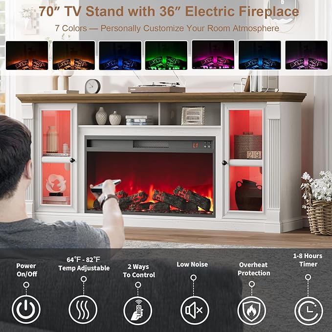 Farmhouse Fireplace TV Stand Up to 80" TVs, Media Console