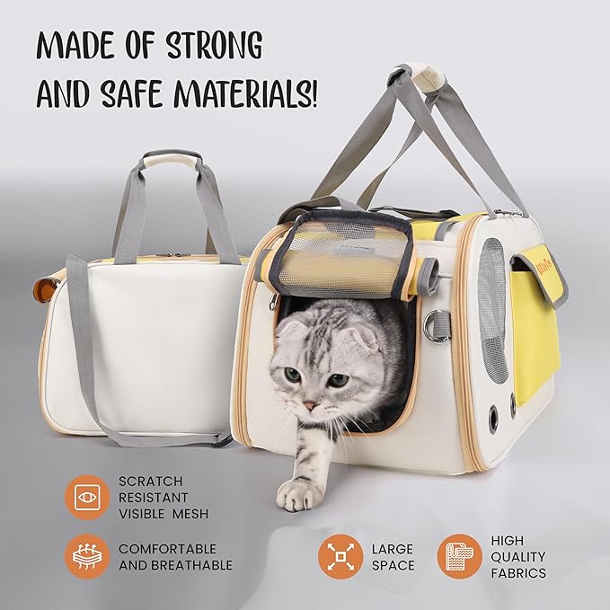 Pet Carrier, Puppy Small Dog Carrier, Cat Carrier Bag, Waterproof Premium PU Leather Carrying Handbag for Outdoor Travel Walking Hiking Shopping (Yellow)