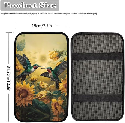 Floral Hummingbird Car Center Console Armrest Cover for SUV Vehicles Soft Comfortable Armrest Box Cover Center Console Pad Universal Fit Aiuomotive Accessories