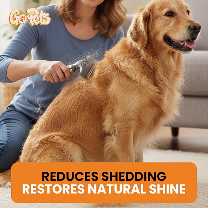 GoPets Double Row Dematting Rake Undercoat Deshedding Tool for Dogs and Cats, Dog Brush for Shedding and Grooming, Long Hair Pet Grooming Brush for Mat Removal, Detangling, and Shedding Control