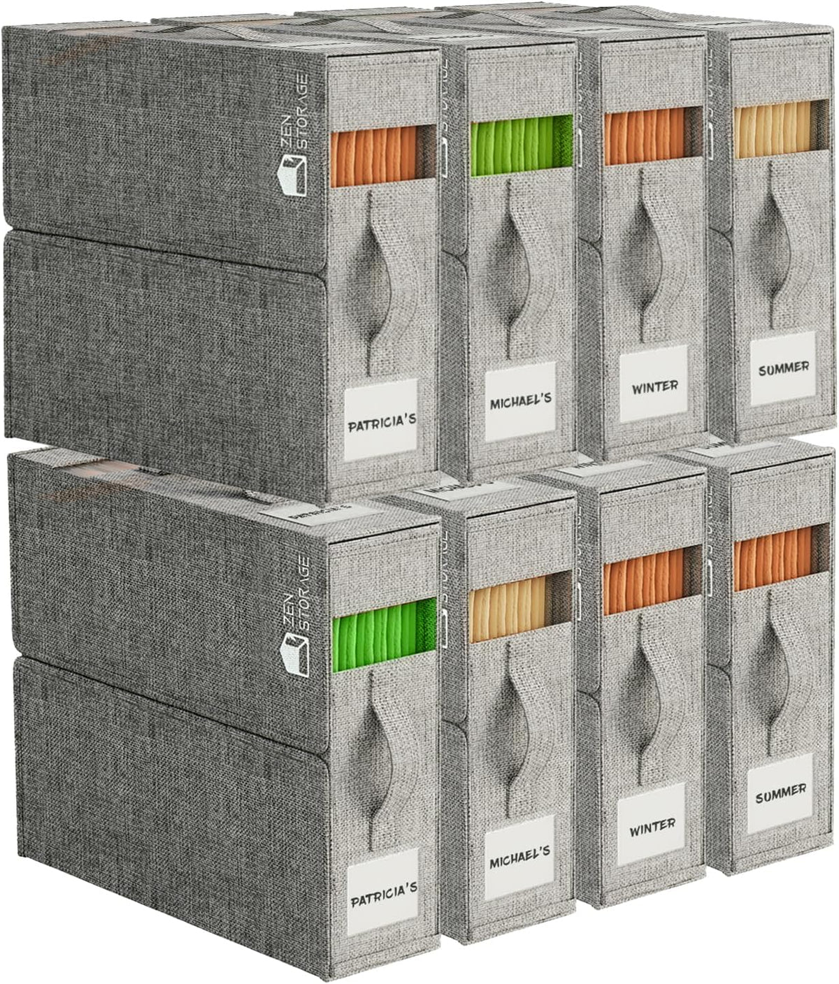 8Pack Sheet Organizers and Storage - King/Queen Size Sheet Storage Organizer with Window, Foldable & Dustproof Sheet Organizer for Linen Closet for Summer Blankets & Sheet Sets,Grey