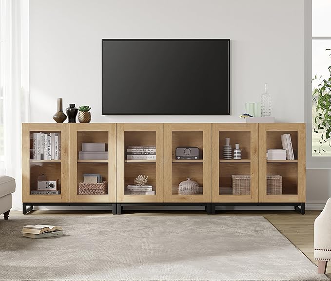 WAMPAT Modern TV Stand with Glass Doors