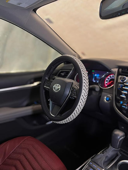 LordLord AutoFashion 15 Inch Luxury Universal Steering Wheel Cover Rhinestone Crystals Anti-Slip Microfiber Leather for Women Girls Men Boys Car Accessory Bling Diamonds Black (JX06)
