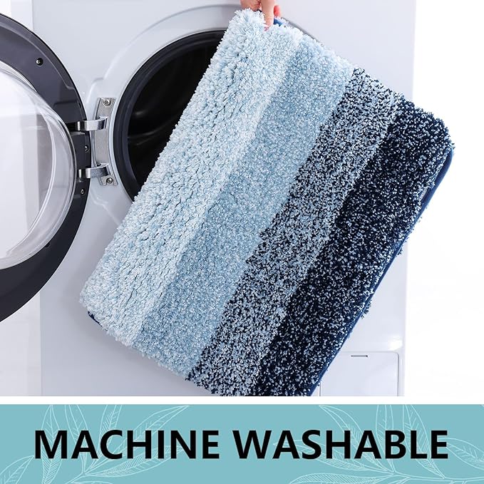 Arotive Microfiber Bathroom Rugs, Shaggy Soft and Absorbent Contour Toilet Rugs, Non-Slip, Thick Plush Machine Washable Dry Bath Mats for Toilet Base, 24x24, Dark Blue, U-Shape