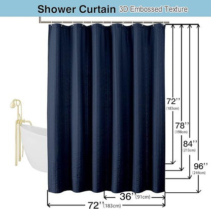 Aiyufeng Moga Navy Blue Shower Curtain - 3D Embossed Cloth Shower Curtain for Bathroom, Hotel Luxury Blue Bathroom Curtains, Machine Washable, Standard Size 72Wx78H