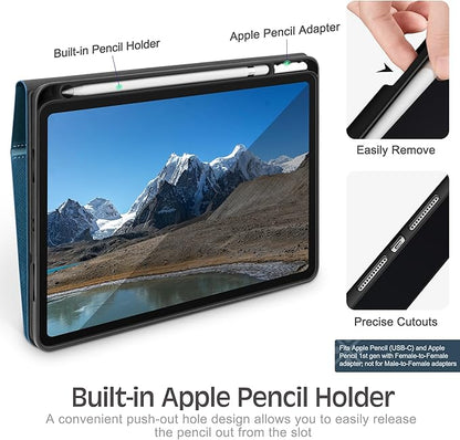 KingBlanc Case for iPad (A16) 11th Generation 11 Inch 2025, iPad 10th Gen 10.9 Inch 2022 with Pencil Holder, PU Leather Protective Cover, Auto Sleep/Wake, Viewing/Typing Angle, Magnetic Clasp, Blue