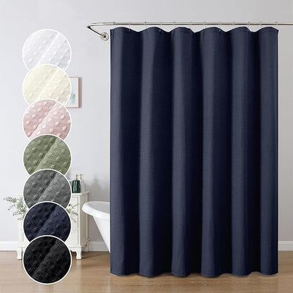 OWENIE Navy Blue Shower Curtain, Waffle Weave Heavy Fabric Shower Curtain for Bathroom, Waterproof Thick Textured 420G/M Soft Elegant Luxury Hotel Spa Bath Curtains, Machine Washable, 72W x 72L