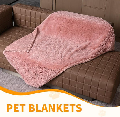 Wowchine Pink Fluffy Waterproof Dog Blanket Long Faux Fur 85x57in Big Pet Blankets Cozy Warm Couch Mat King Size Bed Cover Washable(Pink,XL-85 * 57in)