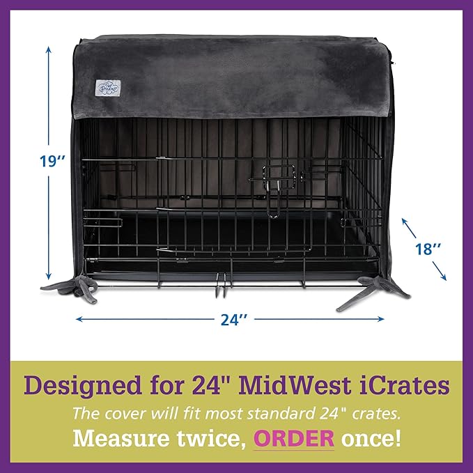 Pet Dreams Dog Crate Cover - Breathable Fabric Kennel Topper for Double-Door Crates, Fits iCrate Dog Cages 18, 24, 30, 36, 42, 48 Inches (Grey, Small, 24")