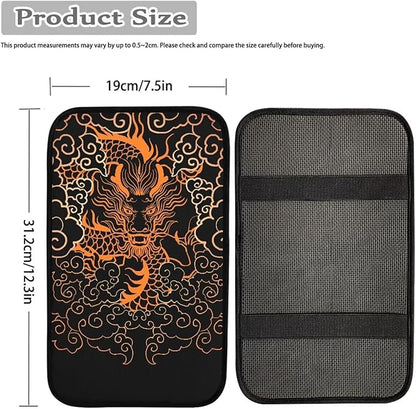 Suobstales Japanese Dragon Print Car Armrest Pad Soft Center Console Arm Rest Protector Cover Universal Car Interior Accessories Decoration