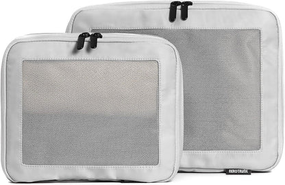 Aerotrunk Compression Packing Cubes for Travel - Luggage Organizer Bags - Double Zipper Packing Cubes for Suitcases (2-Pack, Light Grey)