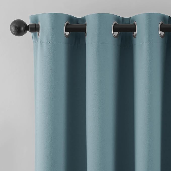 Beauoop Dusty Blue 100% Blackout Curtains 63 Inch Long 2 Panels