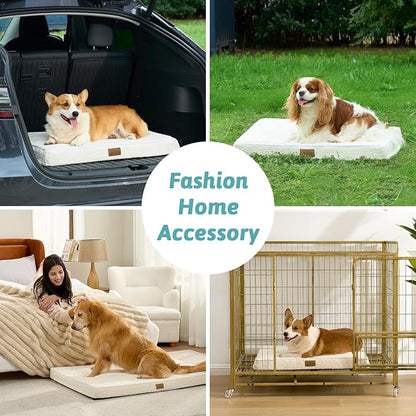 COZY KISS Big Dog Bed for Giant Dogs, Rectangular XXL Orthopedic Dog Beds Extra Large, Foam Anti-Slip Bottom Pet Mat with Washable Removable Cover, Suitable for Pet Up to 150 lbs, 54x44x4 inch, Beige