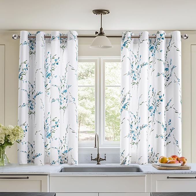 MYSKY HOME Kitchen Curtains 45 inch Long Floral Curtains