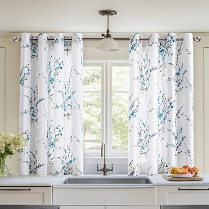 MYSKY HOME Kitchen Curtains 45 inch Long Floral Curtains