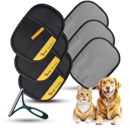 Rorodog 3-Pack Magic Brush Pet Hair Removal Gloves with A Hair/Lint Removal Tool – Remove Cat/Dog Fur from Clothing, Furniture, Car Seats, Bedding & Carpet