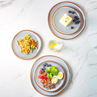 AmorArc Ceramic Dinner Plates Set of 4, 10.5 Inch Handmade Reactive Glaze Stoneware Plates, Large Rustic Shape Dinnerware Dish Set for Kitchen, Microwave & Dishwasher Safe, Scratch Resistant - Blue
