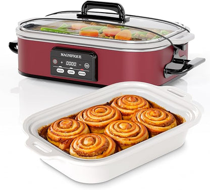 Magnifique 4 Quart Casserole Digital Slow Cooker, Premium Ceramic Bakeware