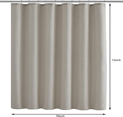 Indecor Home Luxury Waffle Weave Heavy Weight CVC Poly Cotton Blended Fabric Shower Curtain Elegant Hotel Style Fabric for Bathroom, Water Repellent, Machine Washable Taupe Waffle