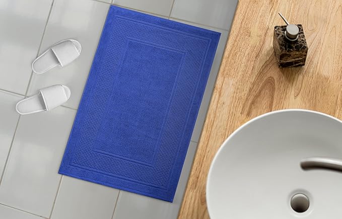 Avalon Towels Blue Bath Mat - 100% Cotton Set of 2 Absorbent Bathmat - Bathroom Mats Quick Dry Bath Mats for Bathrooms (22x34 Inches)