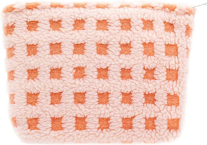 Makeup Bags for Purse Zipper Cosmetic Pouch Large Travel Make Up Organizer Tool Pouch for Women and Girls,Fleece Pink