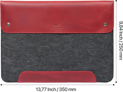 MegaGear Genuine Leather and Fleece MacBook Bag Laptop Sleeve for MacBook Pro and MacBook Air Case 14 Inch - 13 Inch (M4, M3, M2, M2, M1, Pro, Max) 13.3 Inch, iPad Pro 12.9 Inch - 2020 to 2024 Models