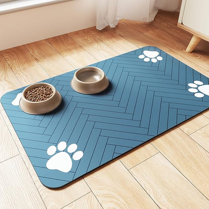 Pet Feeding Mat-Absorbent Pet Placemat for Food and Water Bowl, with Waterproof Rubber Backing, Quick Dry Water Dispenser Mat for Dog and Cat (24"x16", Blue)