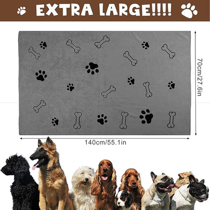 Chumia 4 Pcs Dog Towels for Drying Dog Puppy Bulk Microfiber Absorbent Paw Towel Pet Bathing Supplies Quick Drying for Medium Cats Pets Shower(55 x 28 Inch,Gray)