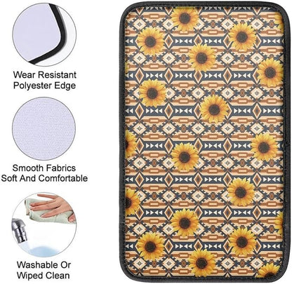 Sunflower Aztec Auto Armrest Console Car Accessories Car Center Console Cover Easy to Install Armrest Console Cover Soft Fit for Most Cars, Vehicles, SUVs