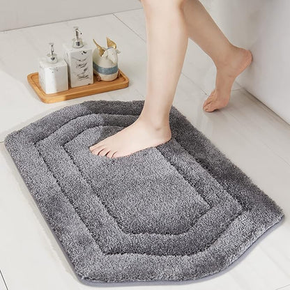 COSY HOMEER Extra Thick Bath Linen Sets Rugs for Bathroom - Anti-Slip Bath Mats Soft Plush100% Strong Polyester Living Room Bedroom Water Absorbent(Grey,20x32 - Inches)