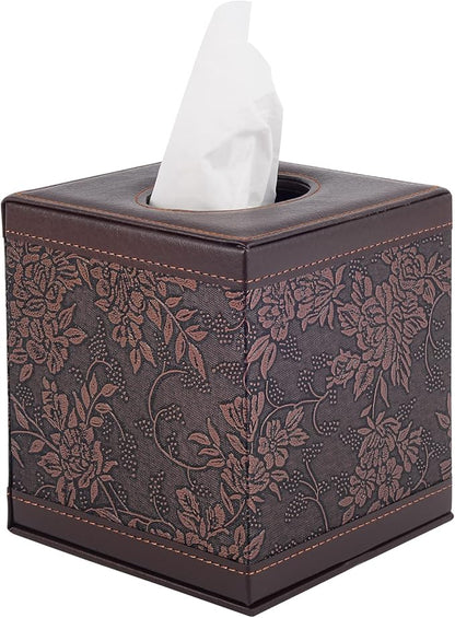 Antique Leather Square Tissue Box Cover/Holder,RHCSZ Table Napkin Case Dispenser,Facial Tissues Organizer with Magnetic Bottom for Home Office,Tissues Cube Box (Retro)