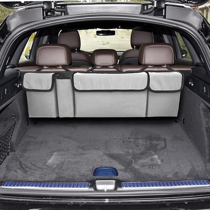 Car Trunk Organizer, Backseat Hanging Large Storage with Adjustable Straps,Waterproof PVC Collapsible Cargo Bag, Car Interior Accessories for Auto SUV MPV (White)