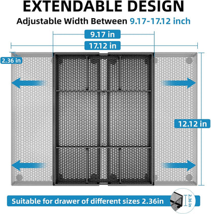Marbrasse Expandable Desk Drawer Organizer, Mesh Drawer Organizer Tray with 10 Adjustable Compartments, Desk Organizers and Accessories for Office Supplies, Makeup & Vanity (Expandable Black-2 pack)