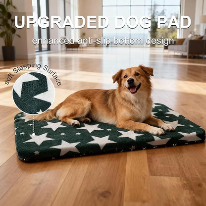 Wittop Washable Dog Bed Plush Orthopedic Outdoor Crate Mat with Non-Slip Bottom,Luxe Soft Kennel Pad for Pets, Cozy Cage Cushion & Pet Sleeping Mattress Large Sized,Medium,Small Dogs,36x24 inch,Green