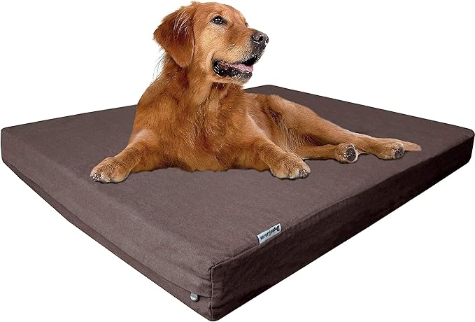 Dogbed4less Extra Large Orthopedic Memory Foam Dog Bed for Large Dogs with Durable Waterproof Internal Case, Removable Washable Denim Cover and Bonus Pet Bed Cover, 47X29X4 Fits 48X30 Dog Crate, Brown