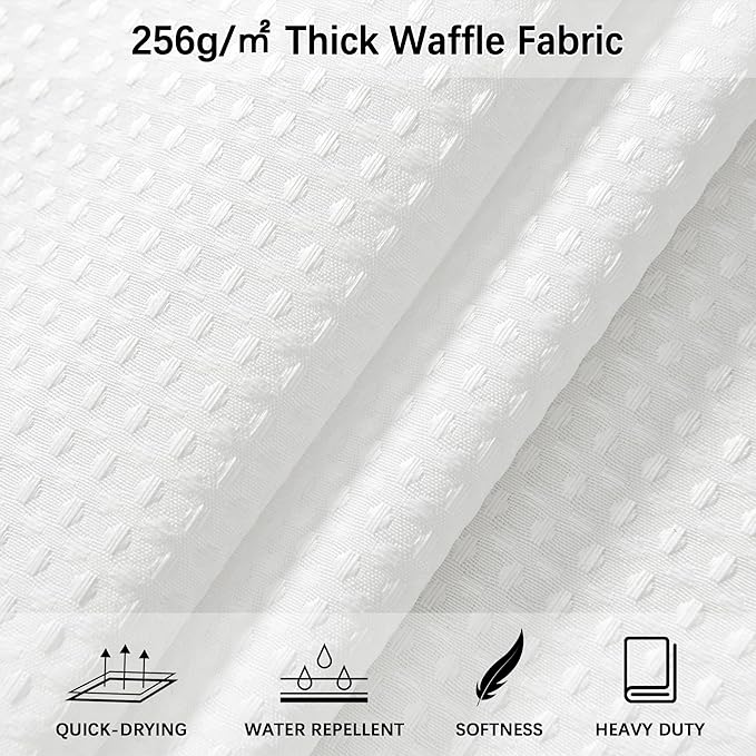 PANGSINNE Modern Shower Curtain for Stall - Water Repellent Waffle Textured 256GSM Heavy Duty Half Size Shower Curtains for Bath Tubs, Hotel Quality Narrow Bath Curtain Set with 6 Hooks, 36Wx72H