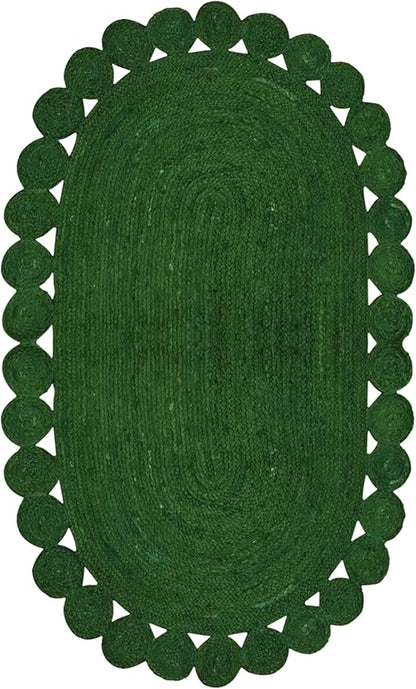 Runner - Oval Rug 2x10 Area Rug Kilim Rug Green Solid Design 0.27 inches ThickIndoor Outdoor Rug Flatweave Rug High Traffic Area Bedroom Bedside Oval Kitchen Hallway