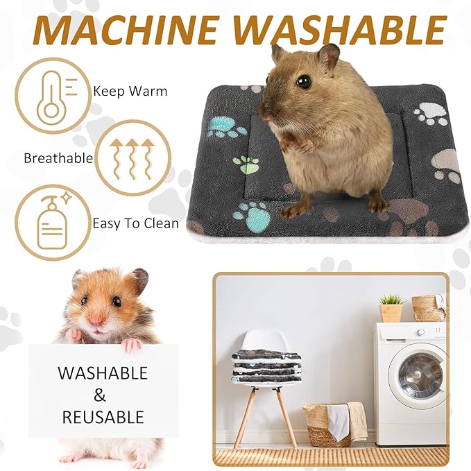Tuanse 4 Pack Ultra Soft Dog Cat Bed Mat with Cute Prints Reversible Fleece Dog Crate Kennel Pad Cozy Washable Thickened Hamster Guinea Pig Pet Bed Mat for Small Animals(13 x 10 Inches,Black)