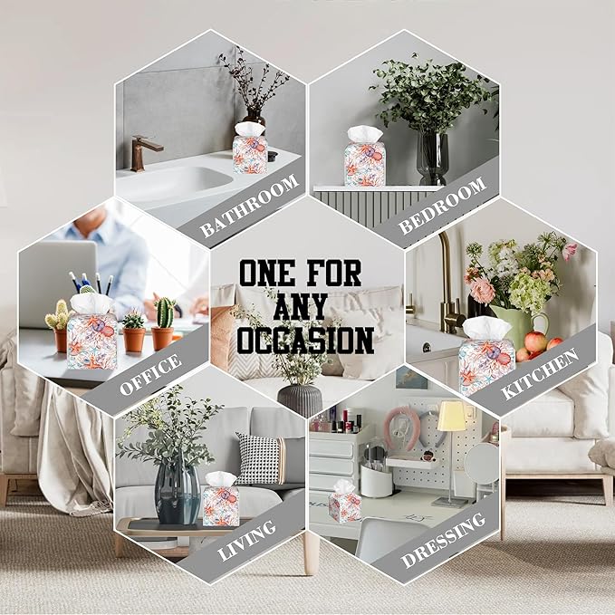 OHEGBXE Watercolor Seashell Tissue Box Holder Corals and Starfishes Square Leather Tissue Box Cover Modern Cube Facial Paper Cover Case for Bathroom Vanity Countertop Night Stands Tabletop