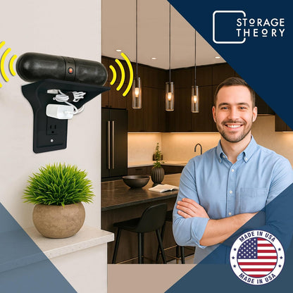 BeraTek Power Perch Wall Outlet Shelf with Cord Storage Strap - Declutter & Reclaim Bathroom Counter Space - Echo Dot Stand, Homepod Mini Wall Mount, Smart Home Devices Organizer - Black, 1-Pack